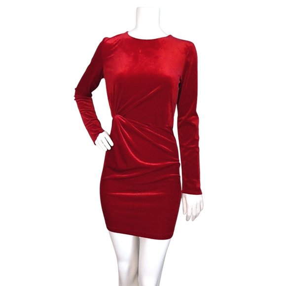 B. Darlin | Long Sleeve Crew Neck Bodycon Red Velvet Dress (NWT) - Picture 1 of 7